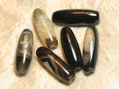 HOMEMADE 1pc - Perle de Pierre - Onyx Noir et Quartz Olives Fuseaux 40x13mm - 455855002