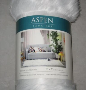 NWT FFA-105 ASPEN 5 x 7 ft (160 cm x 220 cm) Faux Fur Acrylic Rug White - Picture 1 of 3