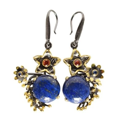 Orecchini in argento sterling 925 massiccio tondi pietre preziose naturali... - Immagine 1 di 4