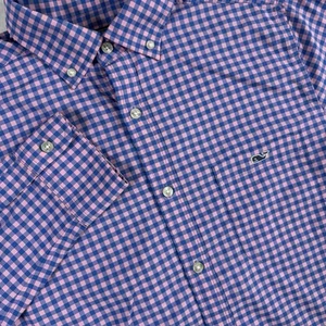 Vineyard Vines Performance Classic Fit Tucker Shirt Men's S Blue Pink Check - Picture 1 of 6