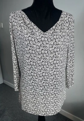 Weekend Max Mara Black & White Floral Cowl Neck Jersey Top 3/4 Sleeves XL UK 18 — 第 1/4 张图片