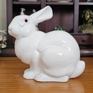 Vintage White Ceramic Rabbit Figurine – Red Eyes – 8” Tall - Picture 1 of 8