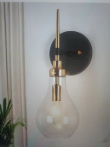 Uolfin 15 in Modern Bedroom Teardrop Wall Sconce 1-Light Black and Brass Light - Picture 1 of 1