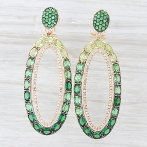 New 3.63ctw Peridot Tsavorite Garnet Diamond Earrings 14k Gold Emanuel Sharp - Picture 1 of 6
