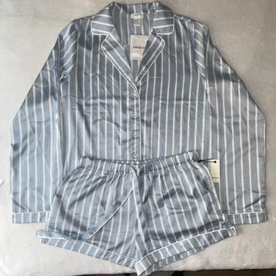 Juego de pijama Silky Feel FOREVER 21 azul/blanco talla XS Foto 1 de 4
