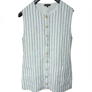 Gilet lungo in lino europeo Quince Avena con righe nere taglia media - Foto 1 di 10