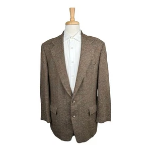 Polo Ralph Lauren VTG Brown Tweed Blue Red Check Wool Mens Blazer Size 48R - Picture 1 of 6