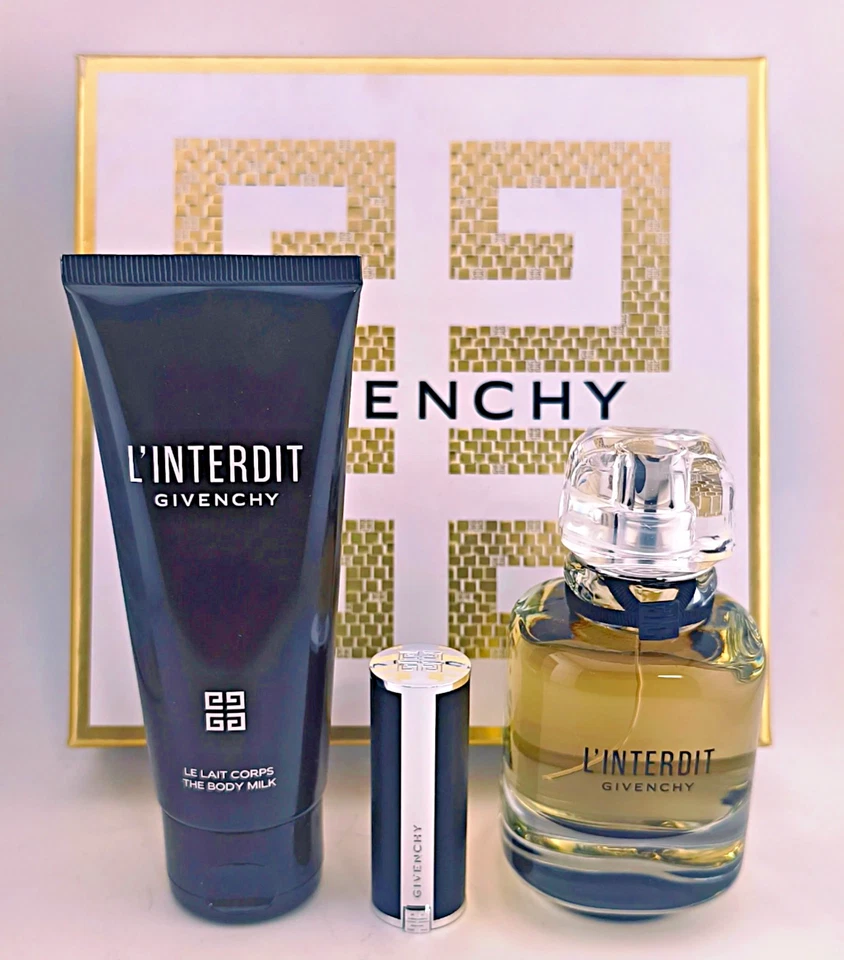 L'Interdit Givenchy 1,7 oz eau de parfum spray + 2,5 oz B/leche + lápiz labial 1,5 g EDICIÓN LIMITADA Foto 1 de 3