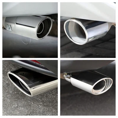 Silver Car Exhaust Pipe Tip Rear Tail Throat Muffler Stainless Accessories Parts - Image 1 of 4
