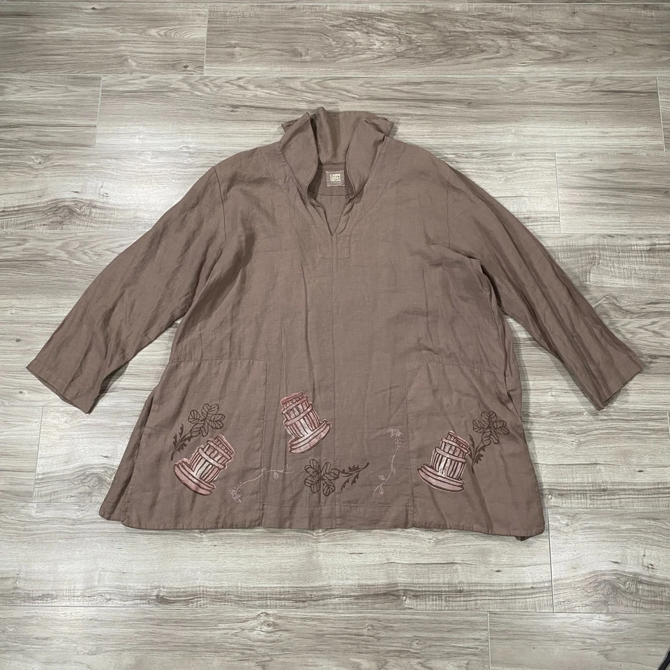 Vintage Blue Fish Clothing Linen Top Dress Womens Size 2 Art Lagenlook USA Made - Image 1 of 4