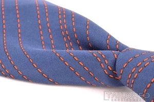 HERMES 5114 HA Blue Orange Striped 100% Silk Mens Luxury Tie - 3.75" - Picture 1 of 5