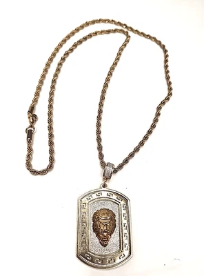 Collar colgante cabeza de león etiqueta de perro ICED OUT cadena cuerda 30 pulgadas vintage para hombre Foto 1 de 3