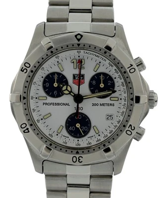 Tag Heuer 38mm Men's 2000 Series Chronograph White Dial SS Watch- Ref: CK1111! - Image 1 of 4