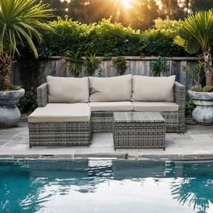 4 Seater Rattan Garden Furniture Corner Sofa Lounge Set In/Outdoor Extra Wide - Picture 1 of 11