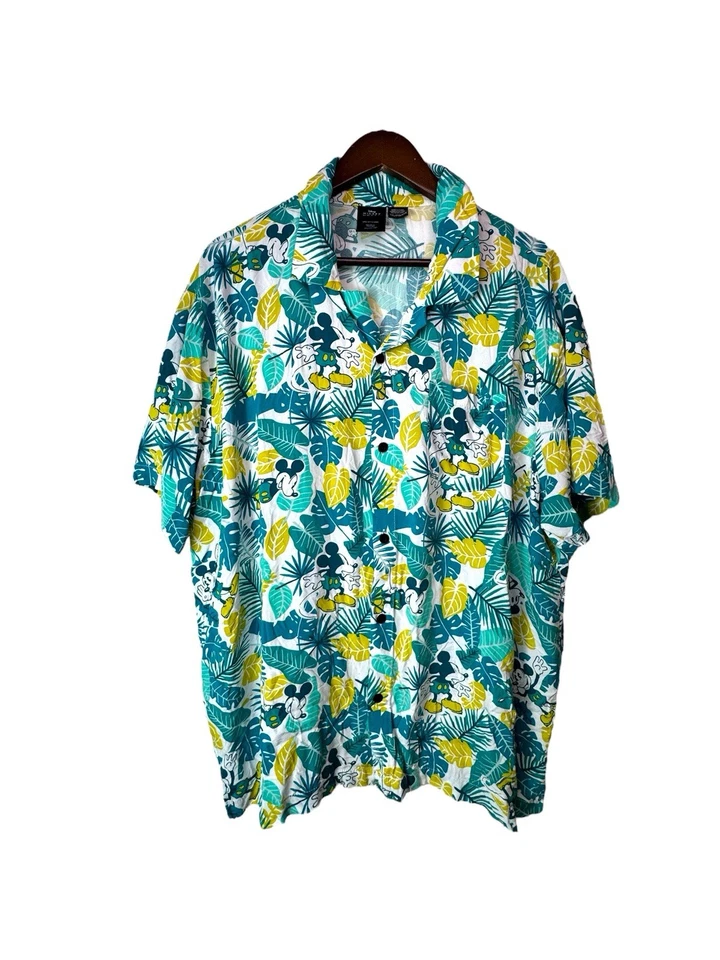 Camisa hawaiana abotonada Disney Mickey Mouse azul amarillo. XXL 2XL Foto 1 de 4