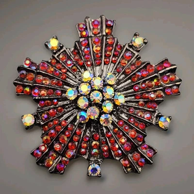 Heraldic 红色 AB 胸针 Starburst 水钻簇 日本丙烯酸玻璃 阅读 — 第 1/4 张图片