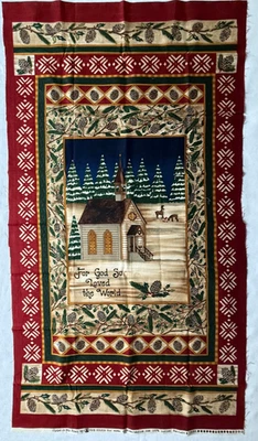 23” x 44” Chapel in the Pines Christmas Cotton Panel Deb Strain Moda Red Border - Image 1 of 4