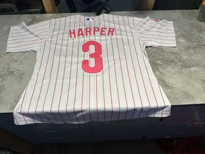 NWT Women’s Ladies Nike Bryce Harper Phillies Home Pink Pinstripe Jersey XXL - Image 1 of 4