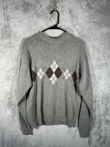 Vintage Trader Bay Argyle Knit Sweater Pullover Long Sleeve Mens Medium Gray 90s - Picture 1 of 7