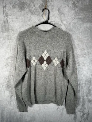 Vintage Trader Bay Argyle Knit Sweater Pullover Long Sleeve Mens Medium Gray 90s - Image 1 of 4