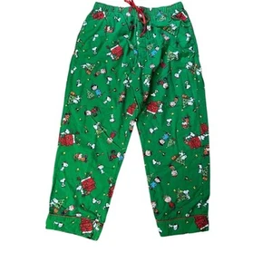 Peanuts Comfy Green Christmas Snoopy Pajama Pants Drawstring Festive Sleepwear L - Picture 1 of 3