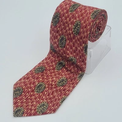 Галстук дизайнерский Emanuel Ungaro Paris 100% шелк 58 дюймов красный с пейсли сделано в Италии - Изображение 1 из 4