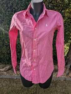 ralph lauren polo sport Pink & White Pinstripe Shirt Blouse Size 8 - Picture 1 of 10