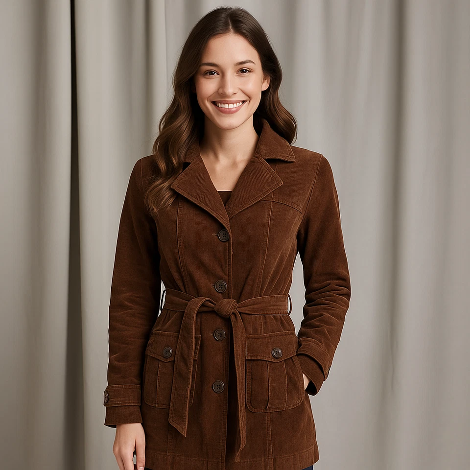 Gabardina Sonoma Life + Style marrón con cinturón de algodón, forrada, bolsillos talla pequeña Foto 1 de 4