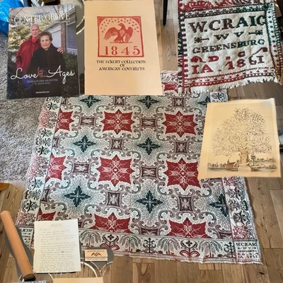 HAND MADE Antique Primitive 1861 Eckert Family Heirloom Coverlet With Tree 76x84 - Image 1 of 4