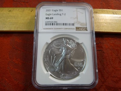 T-2 2021 Estados Unidos Silver Eagle Landing clasificación NGC MS69 - sin precio base Foto 1 de 4