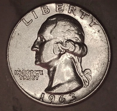 1963 Washington Quarter 25c 90% silver Type B Reverse Coin app says xf AU - Image 1 of 2