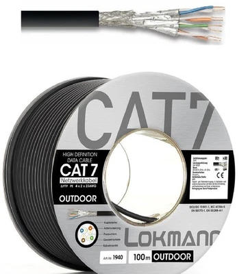 100m Schwarz Outdoor CAT 7 Netzwerkkabel Verlegekabel 1000MHz Außen UV Erdkabel - Bild 1 von 2