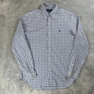 Ralph Lauren Men’s L Blue White Plaid Shirt Non-Iron Cotton Long Sleeve Pony - Picture 1 of 7