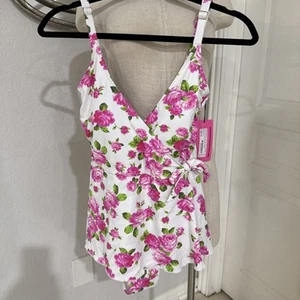 Betsey Johnson Love Always Rose Swimsuit Swimdress New Medium - Picture 1 of 5