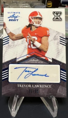 Trevor Lawrence 2021 LEAF ULTIMATE DRAFT ROOKIE RC AUTO BLUE 31/35! JAGUARS! 🐆 - Image 1 of 2