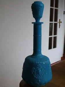 PORTIEUX FRANCE VINTAGE DECANTEUR MILK GLASS COLOR BLUE height 13" - Picture 1 of 12