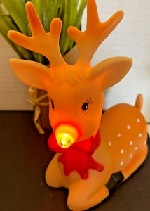 VNTG Soft Plastic Lighted Rudolph Deer Figurine Decoration On/Off Switch WORKS - Picture 1 of 6