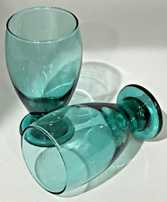 2 VTG Libbey Teal Juniper Greenish-Blue Footed Drinking Glasses Tumblers Goblets