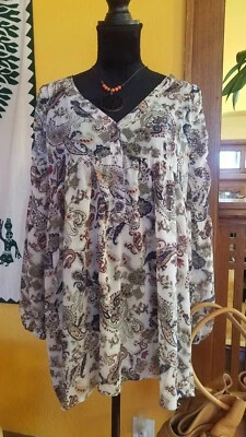 Women's Flowy Gauzy Multicolored Tunic Top Size Large. - Image 1 of 4