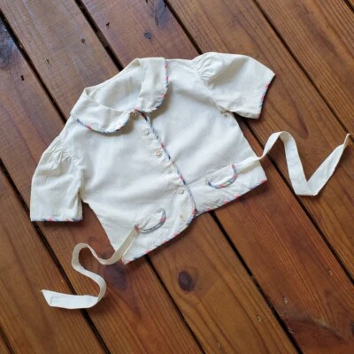 True vintage 1930's 30's little girls baby white short puff sleeve blouse top - Image 1 of 4