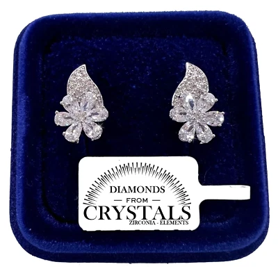 Orecchini Fiori Foglia pl. oro Bianco 18K con Cristalli Zirconi Donna 4/11 - Immagine 1 di 4