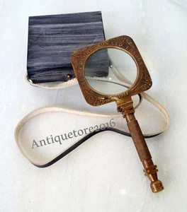 Antique Brass Vintage Collectible Magnifying Glass Magnifier With Leather Case - Picture 1 of 4