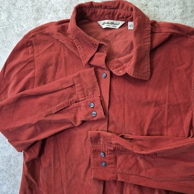 Женская рубашка Eddie Bauer L оранжевая микро вельветовая на пуговицах легкая для улицы - Изображение 1 из 4