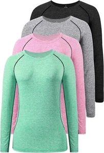 3-4 Pack Dry Fit Long Sleeve Tshirt for Women Medium, Black/Grey/Green/Pink - Picture 1 of 6