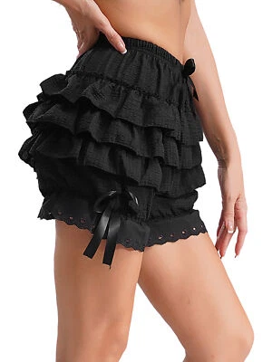 Womens Lace Trim Layered Ruffle Bloomers Panties Shorts Pumpkin Pants Shorts - Image 1 of 3