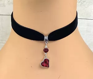 Collar Gargantilla Terciopelo Negro Sangre Corazón Colgante Gótico Punk Novedad Fiesta - Imagen 1 de 3