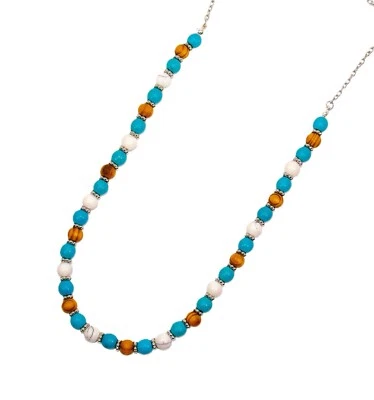 Collar Piedra Turquesa y Piedra Ágata Blanca Mezclada con Cuentas Madera Marrón Nuevo Foto 1 de 4