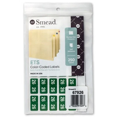 Smead 67926 ETS Year 2026 Green Color-Coded Year Labels, Pack of 250 - Image 1 of 3