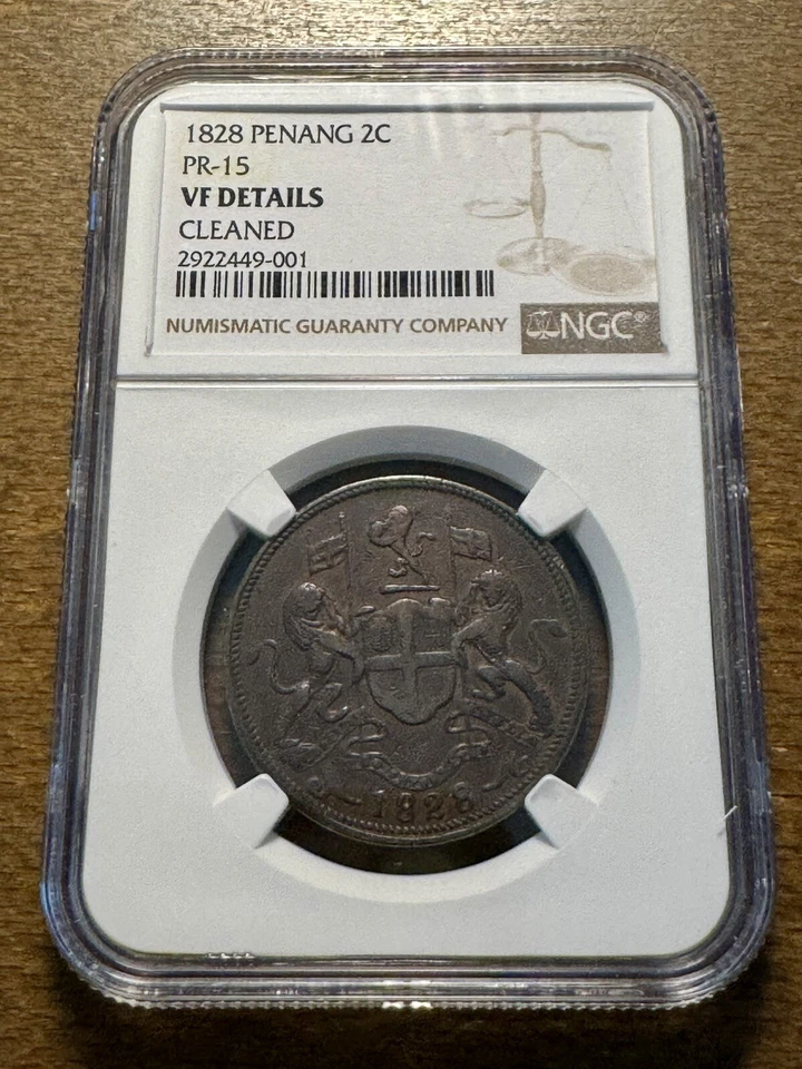 1828 Penang 2 Pice 2P Cents NGC PR-15 KM-16 - Image 1 of 4