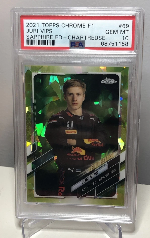 2021 Topps Chrome Formula 1 Juri Vips F2 Future Stars Chartreuse Sapphire/199 - Image 1 of 2